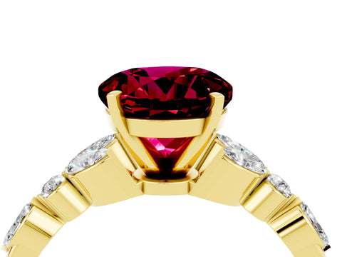 Yellow gold Round Cut Garnet Solitaire Ring with Side Stones and Four-Prong Setting_16