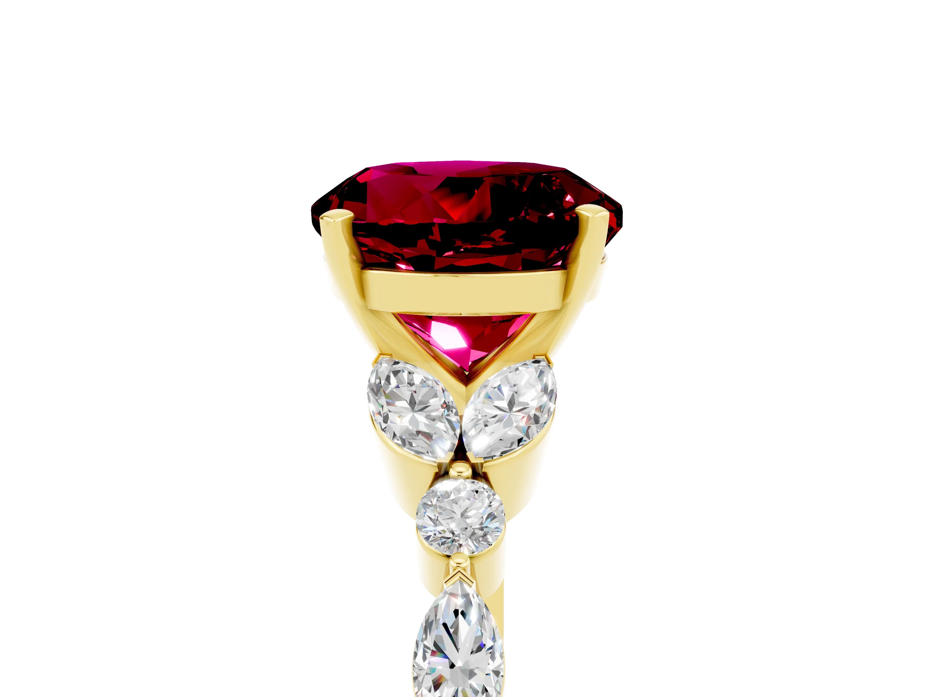 Yellow gold Round Cut Garnet Solitaire Ring with Side Stones and Four-Prong Setting_17