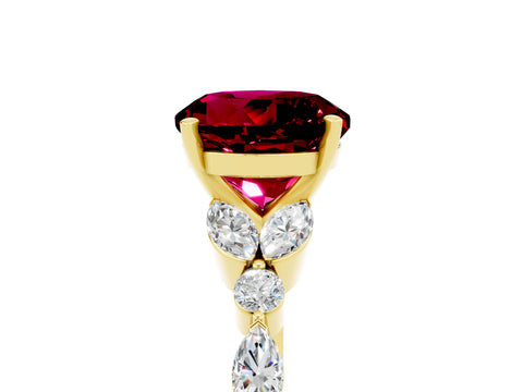 Yellow gold Round Cut Garnet Solitaire Ring with Side Stones and Four-Prong Setting_17