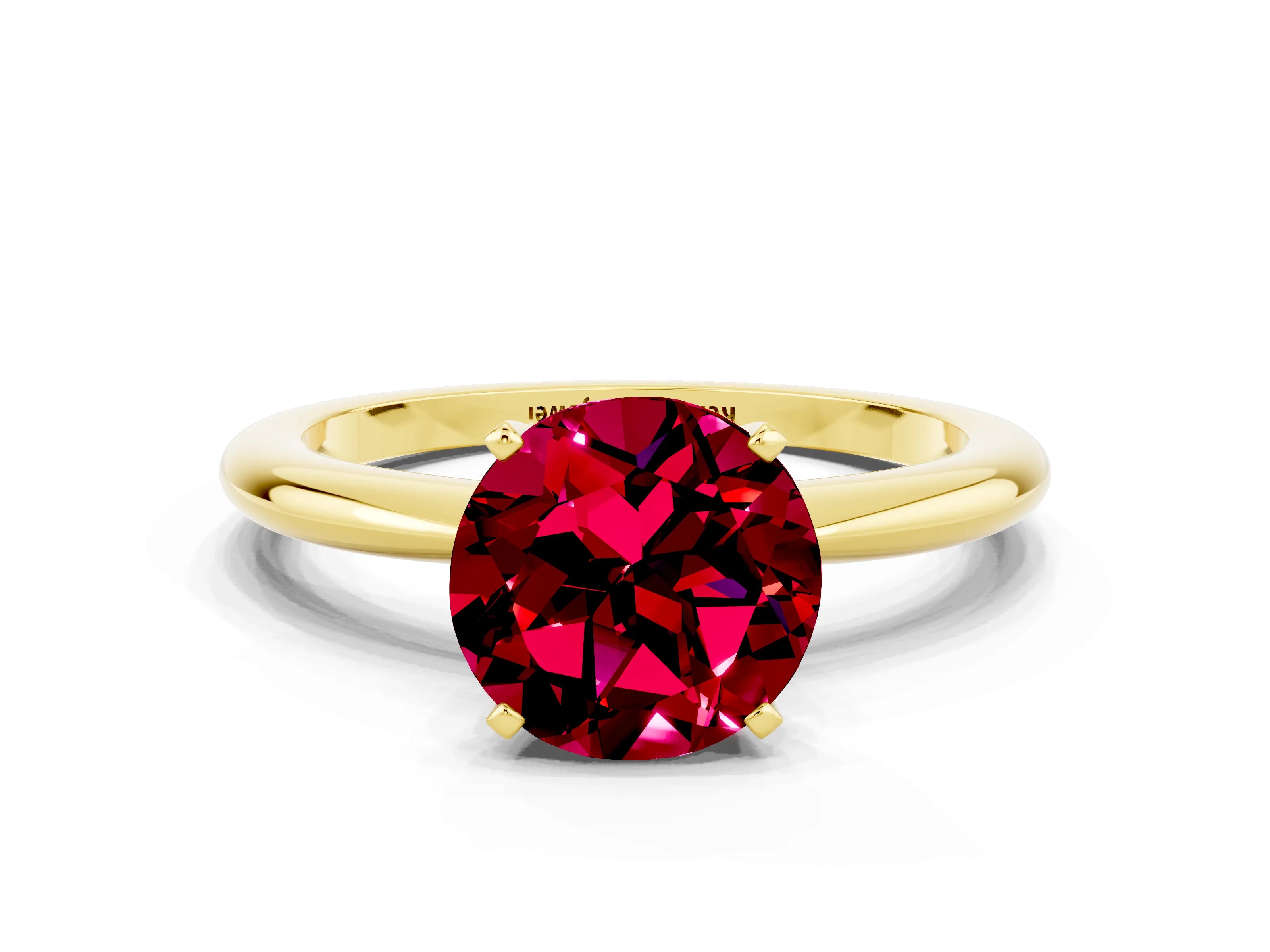 Yellow gold Round Cut Garnet Solitaire Ring with Six-Prong Setting and Classic Band