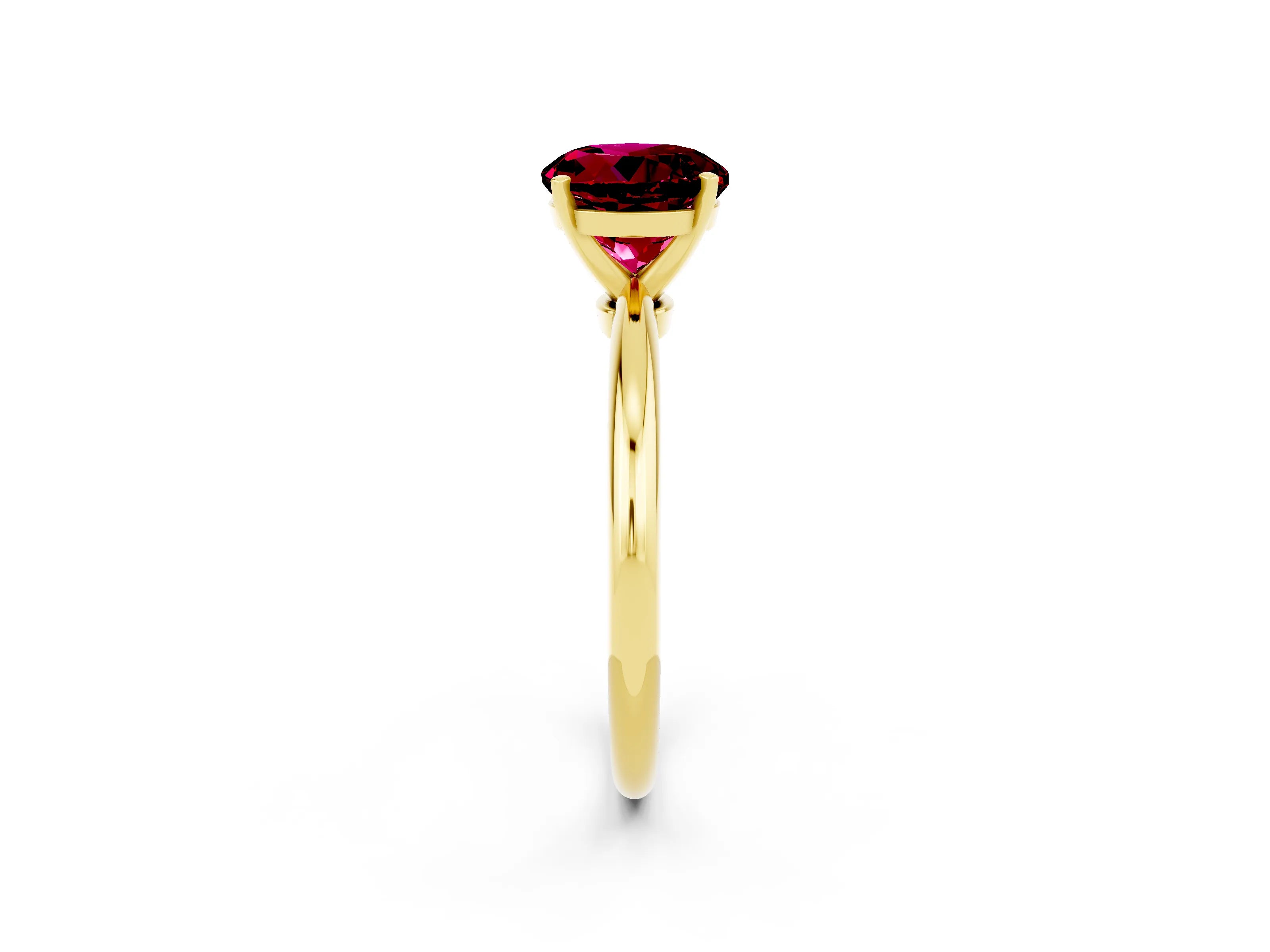 Yellow gold Round Cut Garnet Solitaire Ring with Six-Prong Setting and Classic Band_2