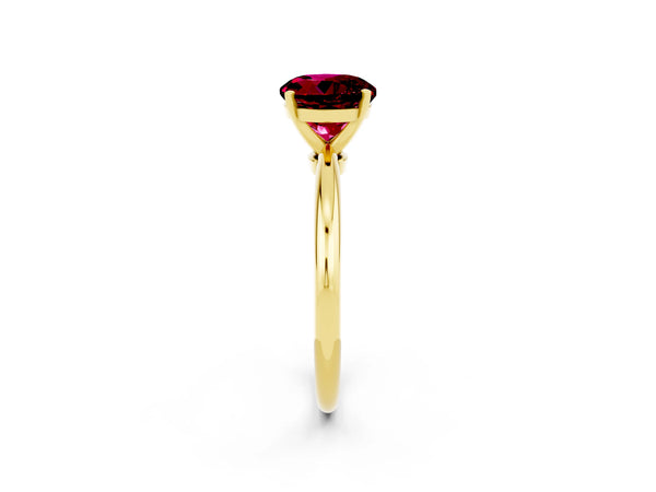 Yellow gold Round Cut Garnet Solitaire Ring with Six-Prong Setting and Classic Band