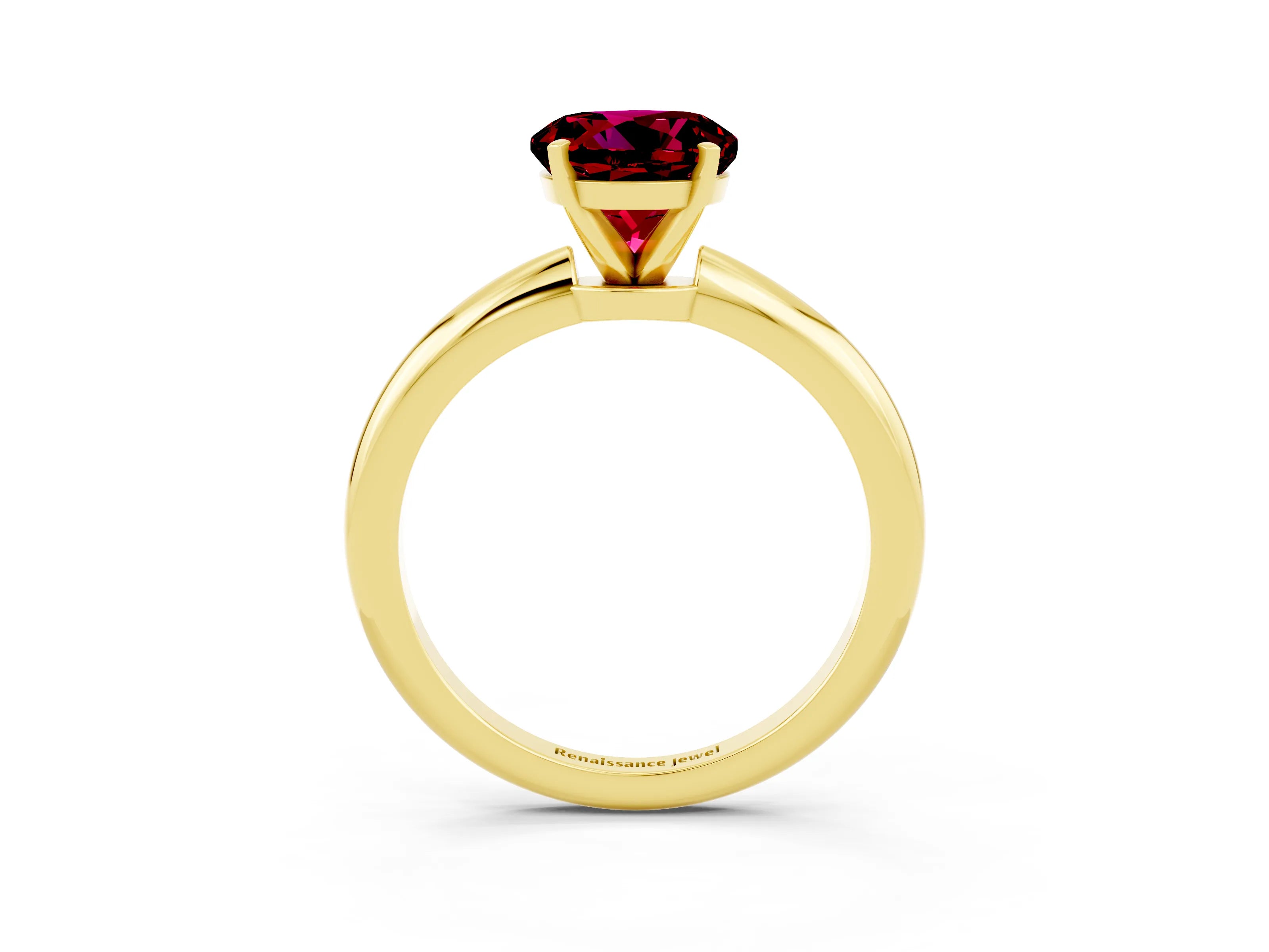 Yellow gold Round Cut Garnet Solitaire Ring with Six-Prong Setting and Classic Band_3