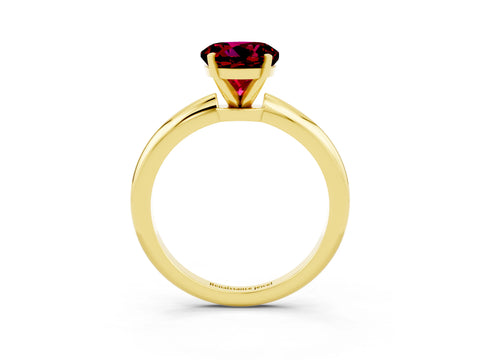 Yellow gold Round Cut Garnet Solitaire Ring with Six-Prong Setting and Classic Band_3