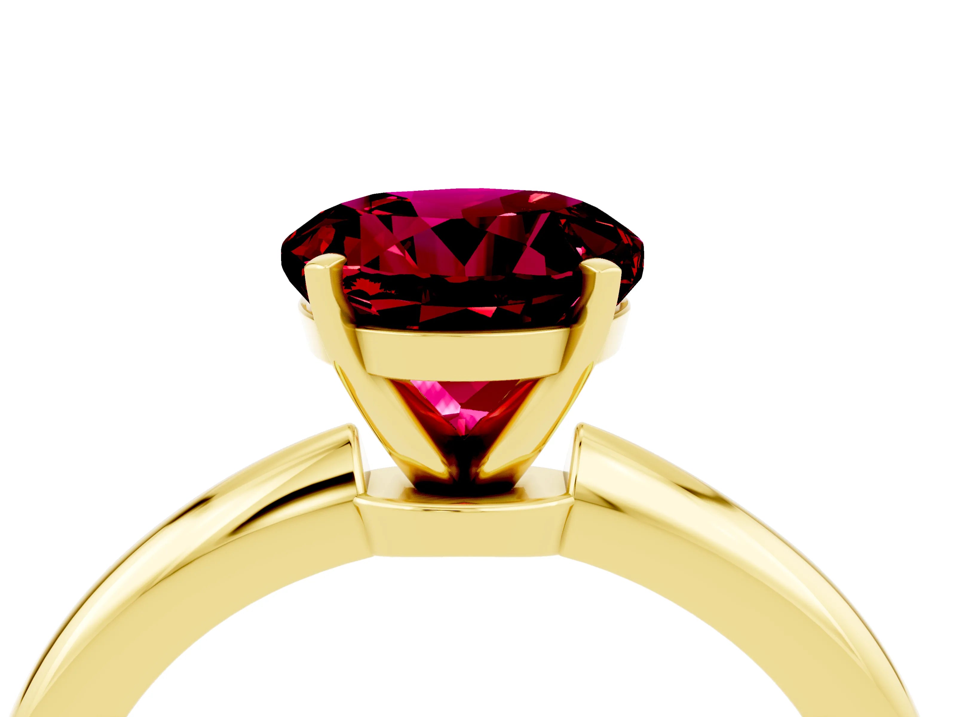 Yellow gold Round Cut Garnet Solitaire Ring with Six-Prong Setting and Classic Band_4