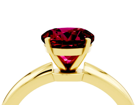 Yellow gold Round Cut Garnet Solitaire Ring with Six-Prong Setting and Classic Band_4