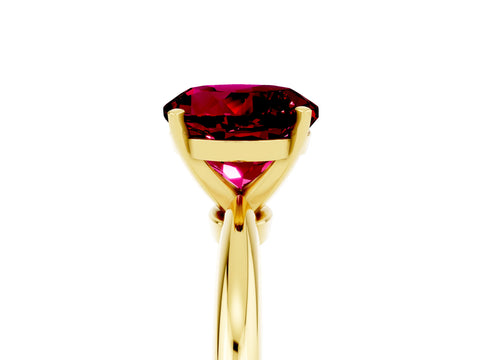 Yellow gold Round Cut Garnet Solitaire Ring with Six-Prong Setting and Classic Band_5