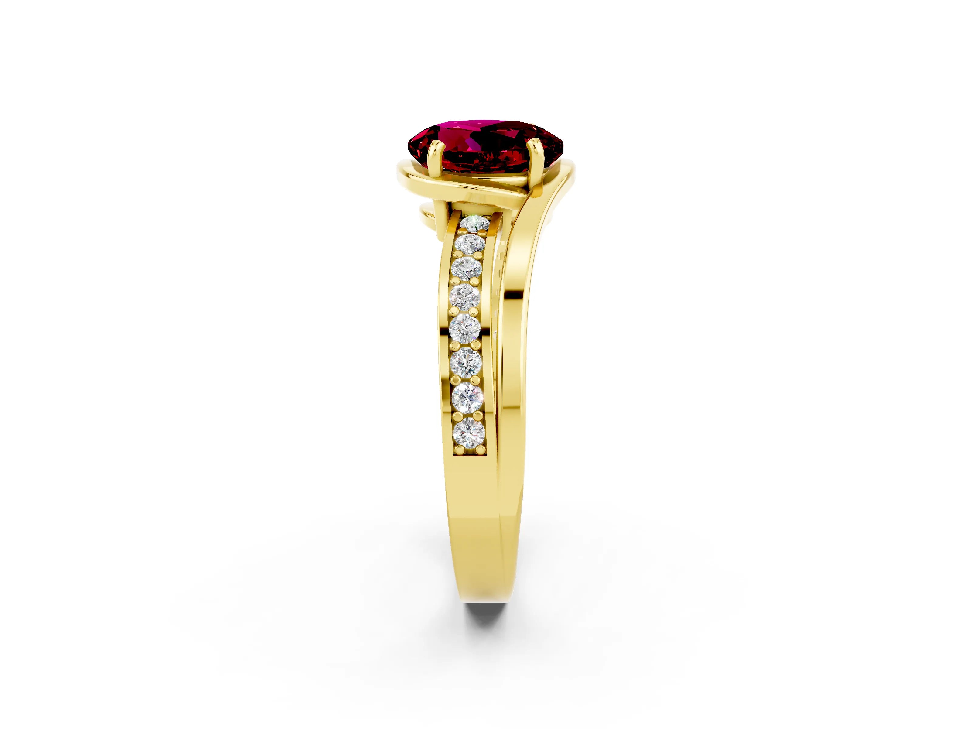 Yellow gold Round Cut Garnet Solitaire Ring with Split Shank and Prong Setting_2