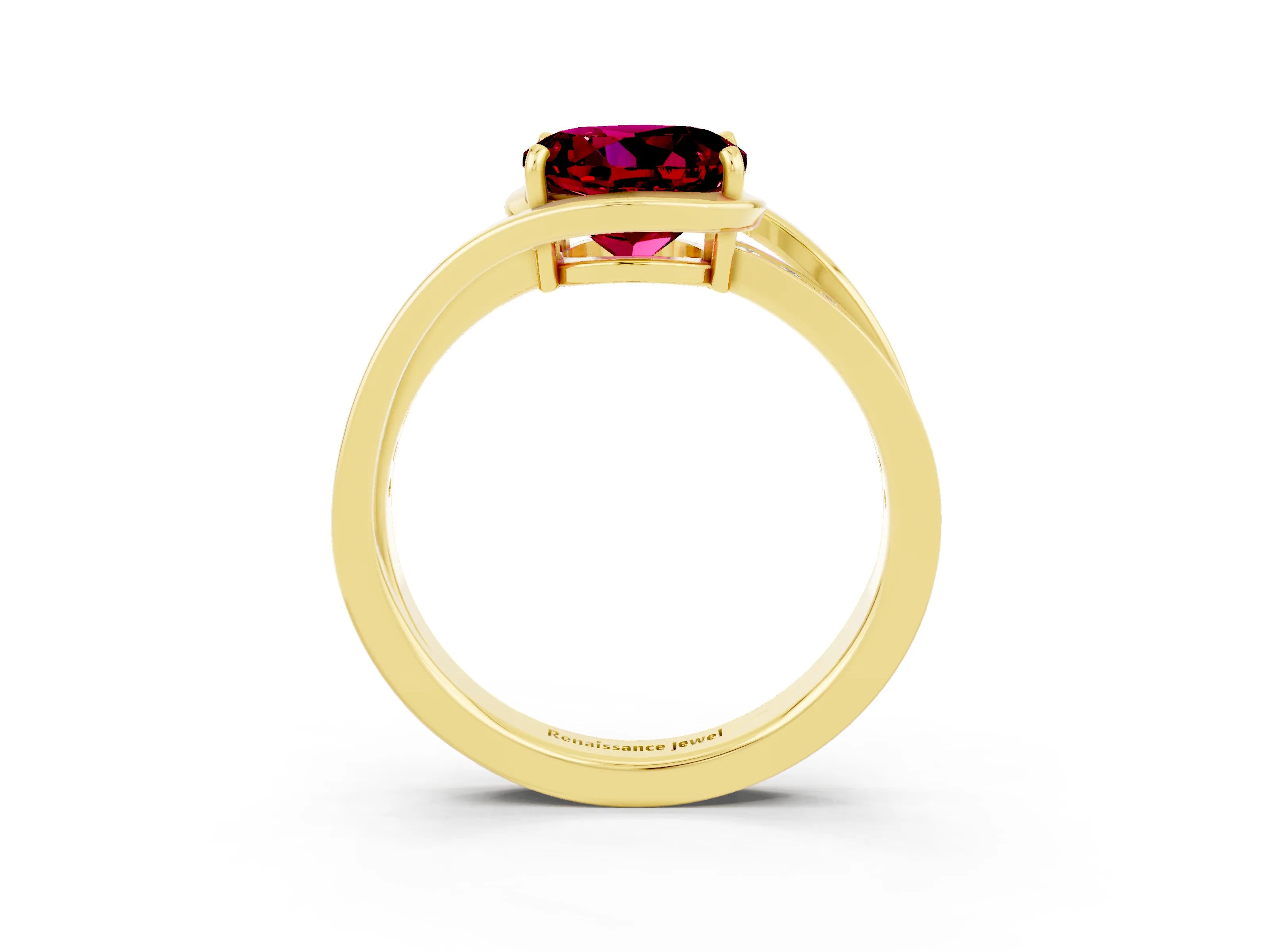 Yellow gold Round Cut Garnet Solitaire Ring with Split Shank and Prong Setting_3