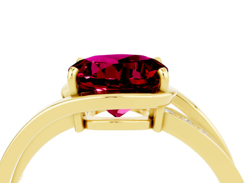 Yellow gold Round Cut Garnet Solitaire Ring with Split Shank and Prong Setting_4