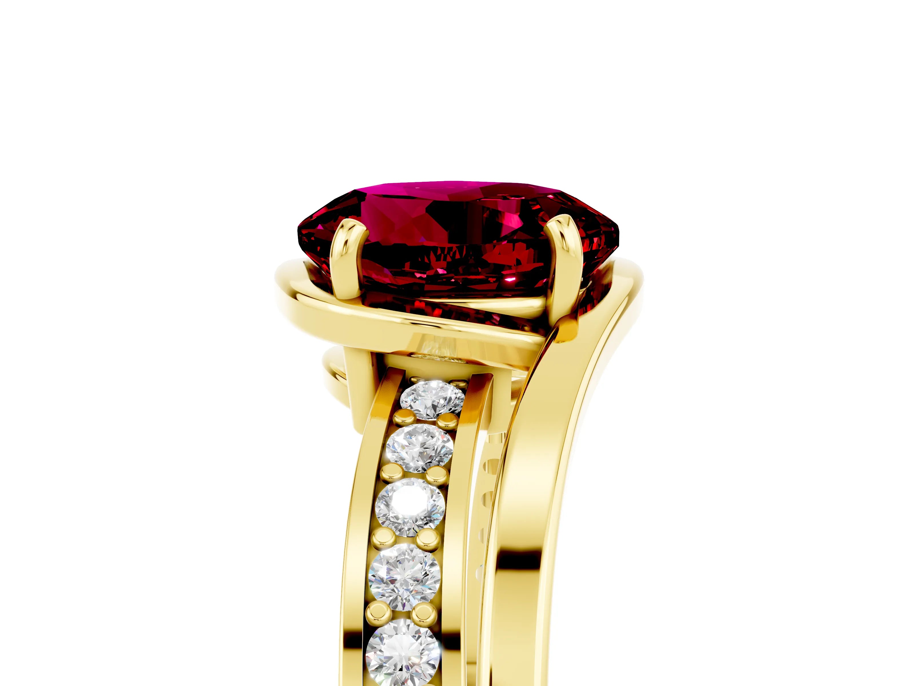 Yellow gold Round Cut Garnet Solitaire Ring with Split Shank and Prong Setting_5