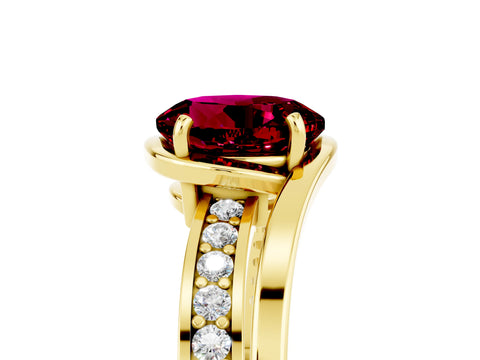 Yellow gold Round Cut Garnet Solitaire Ring with Split Shank and Prong Setting_5