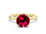 Yellow gold Round Cut Garnet Solitaire Ring with Thin Band and Four-Prong Setting_12