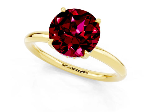 Yellow gold Round Cut Garnet Solitaire Ring with Thin Band and Four-Prong Setting_13
