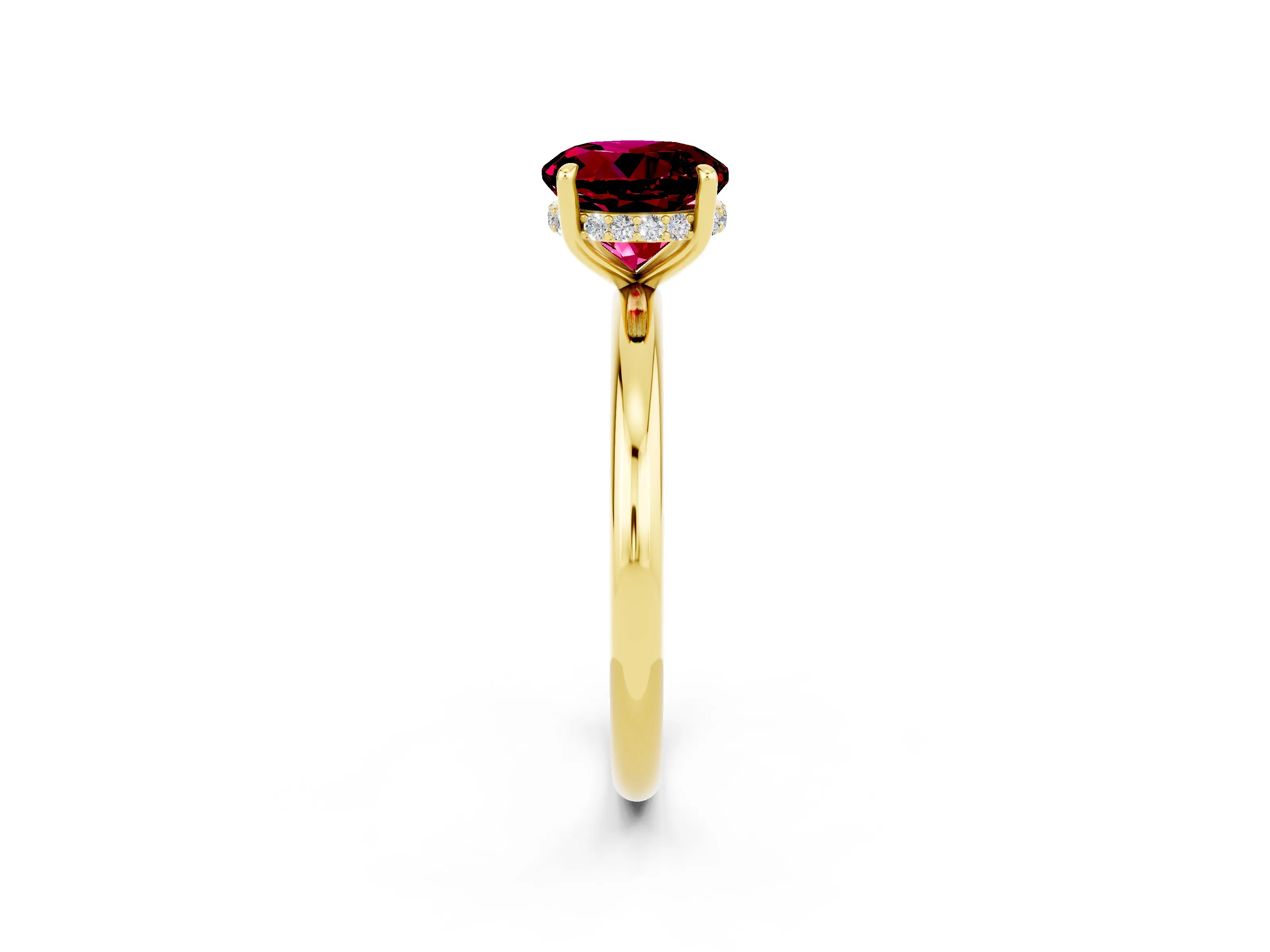 Yellow gold Round Cut Garnet Solitaire Ring with Thin Band and Four-Prong Setting_14