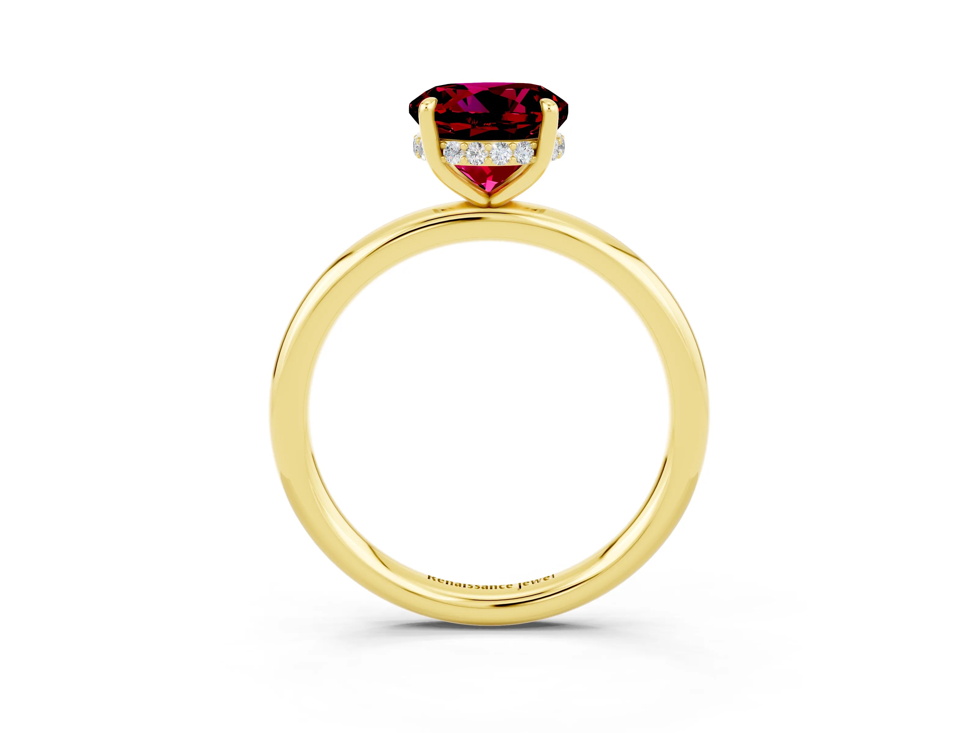 Yellow gold Round Cut Garnet Solitaire Ring with Thin Band and Four-Prong Setting_15