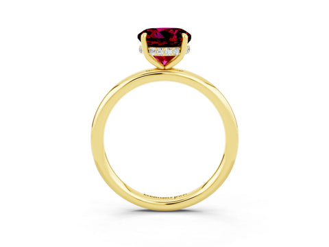 Yellow gold Round Cut Garnet Solitaire Ring with Thin Band and Four-Prong Setting_15