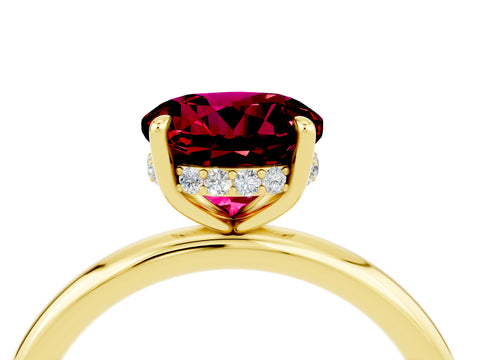 Yellow gold Round Cut Garnet Solitaire Ring with Thin Band and Four-Prong Setting_16