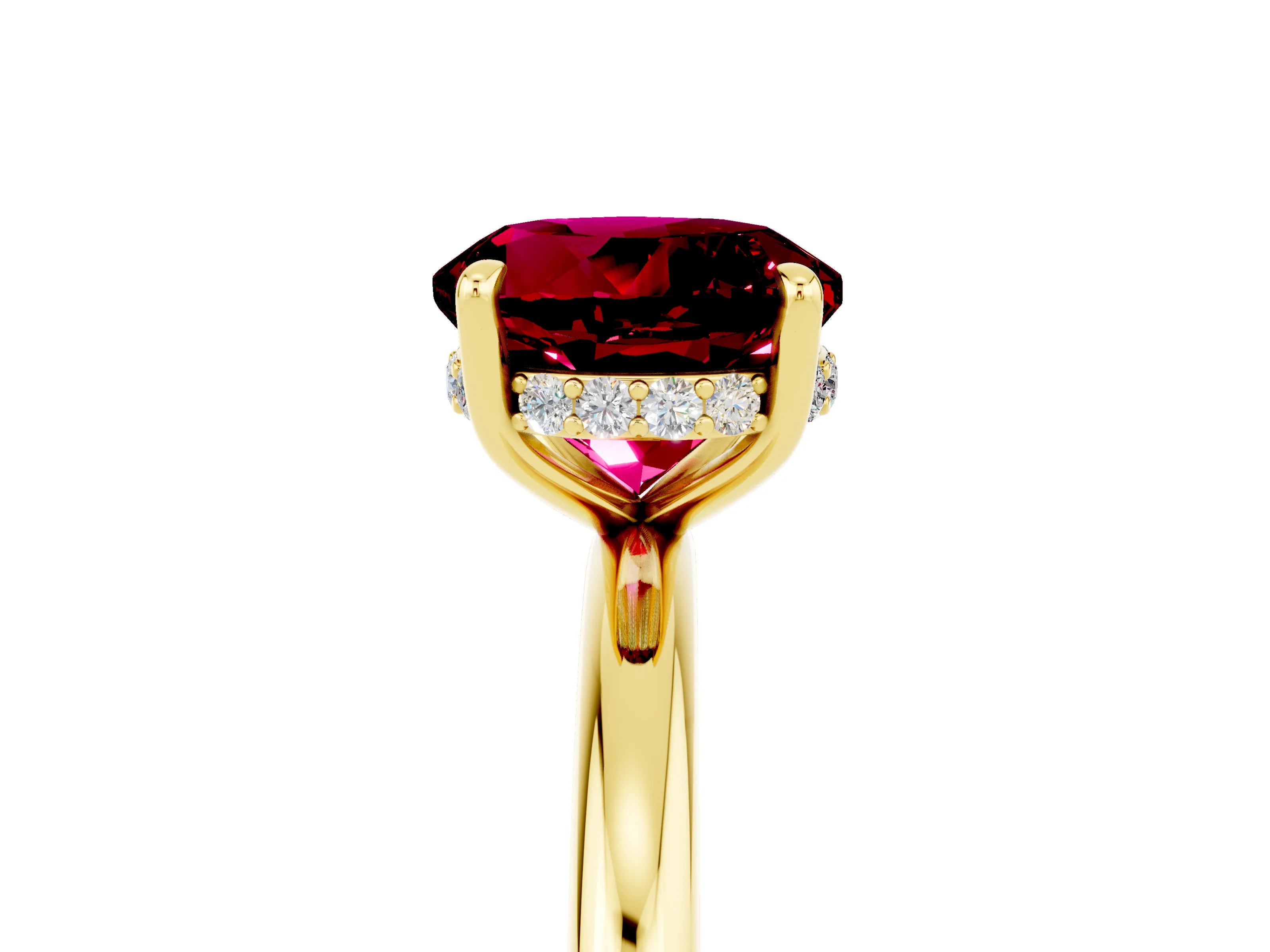 Yellow gold Round Cut Garnet Solitaire Ring with Thin Band and Four-Prong Setting_17