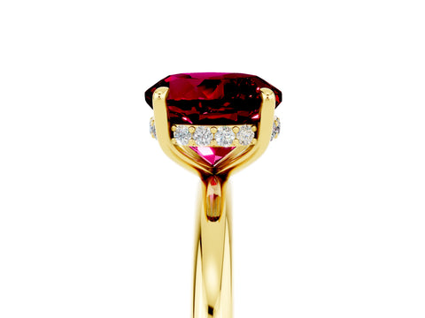 Yellow gold Round Cut Garnet Solitaire Ring with Thin Band and Four-Prong Setting_17