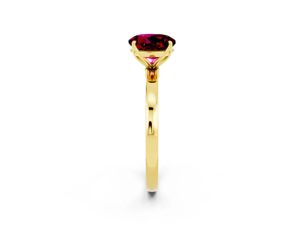 Yellow gold Round Cut Garnet Solitaire Ring with Thin Band and Prong Setting