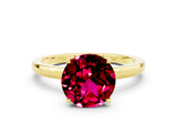 Yellow gold Round Cut Garnet Solitaire Ring with Thin Band and Prong Setting_24