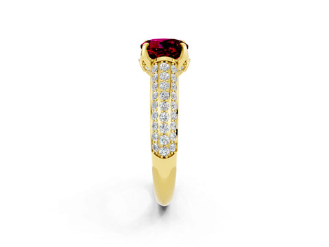 Yellow gold Round Cut Garnet Solitaire Ring with Three-Row Pavé Band and Four-Prong Setting_14