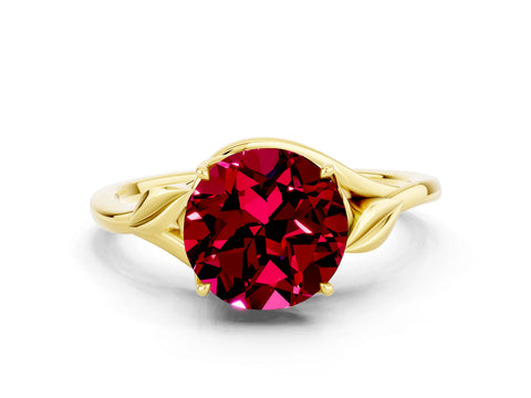 Yellow gold Round Cut Garnet Solitaire Ring with Twist Band and Four-Prong Setting_24