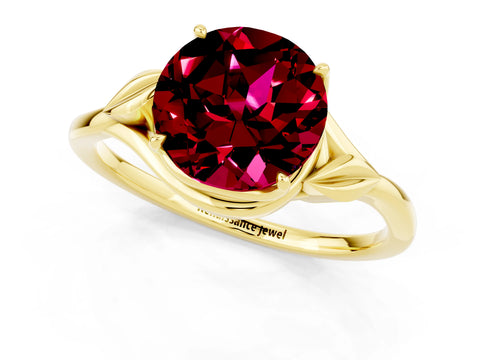 Yellow gold Round Cut Garnet Solitaire Ring with Twist Band and Four-Prong Setting_25