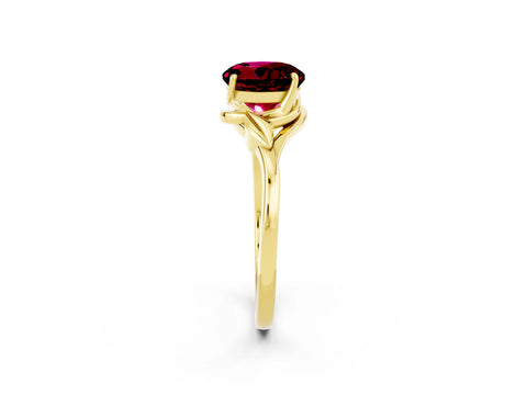 Yellow gold Round Cut Garnet Solitaire Ring with Twist Band and Four-Prong Setting_26