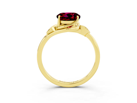 Yellow gold Round Cut Garnet Solitaire Ring with Twist Band and Four-Prong Setting_27