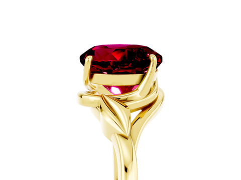 Yellow gold Round Cut Garnet Solitaire Ring with Twist Band and Four-Prong Setting_29