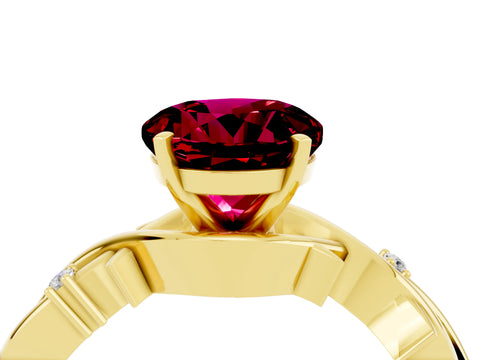 Yellow gold Round Cut Garnet Solitaire Ring with Twisted Band and Prong Setting_4
