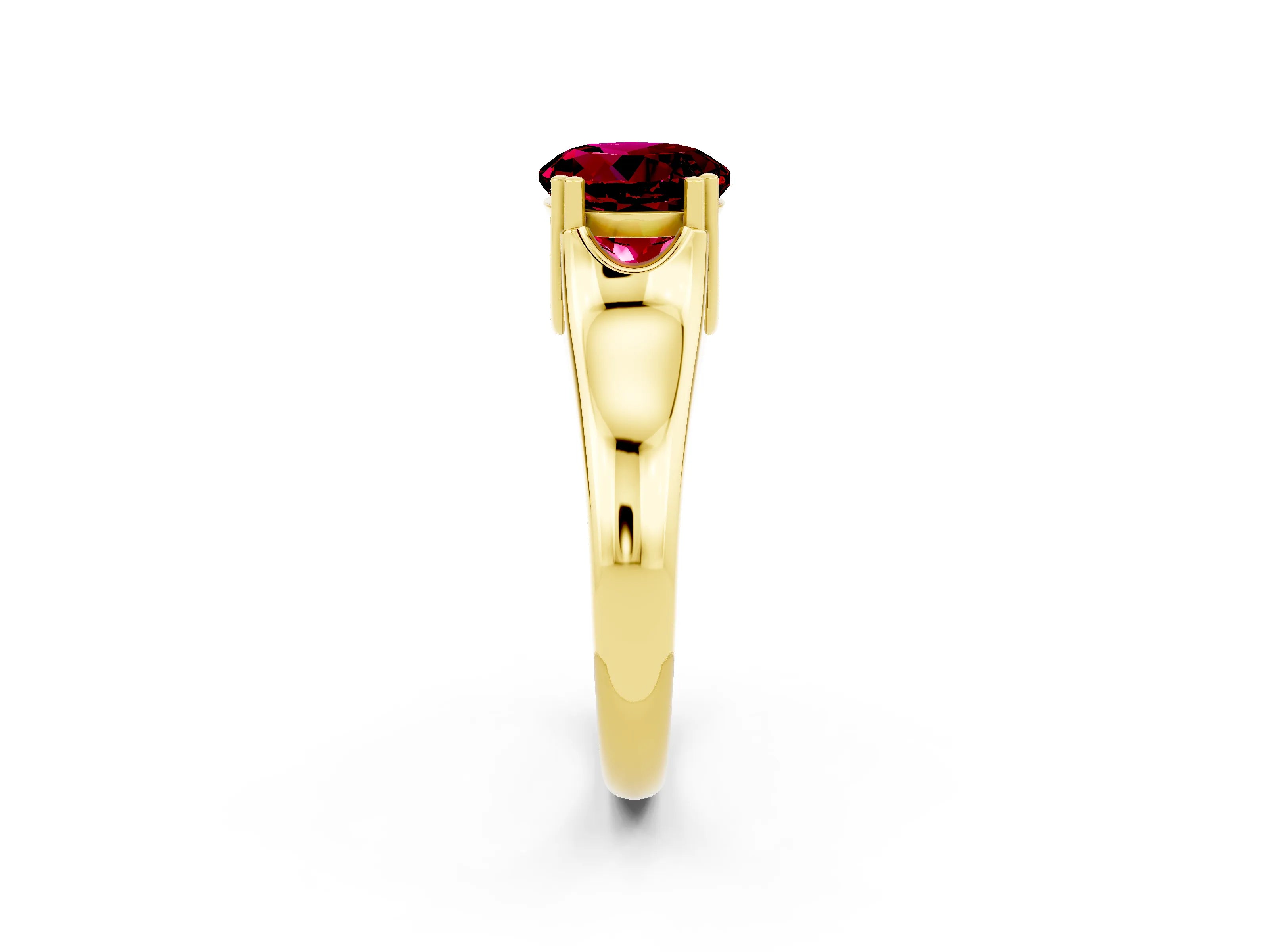 Yellow gold Round Cut Garnet Solitaire Ring with Wide Band and Prong Setting_2