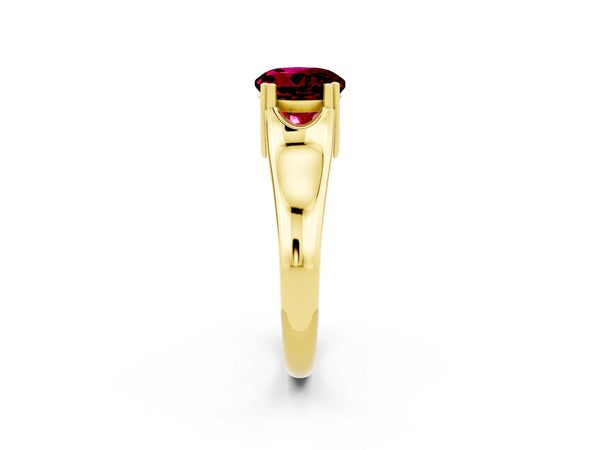 Yellow gold Round Cut Garnet Solitaire Ring with Wide Band and Prong Setting