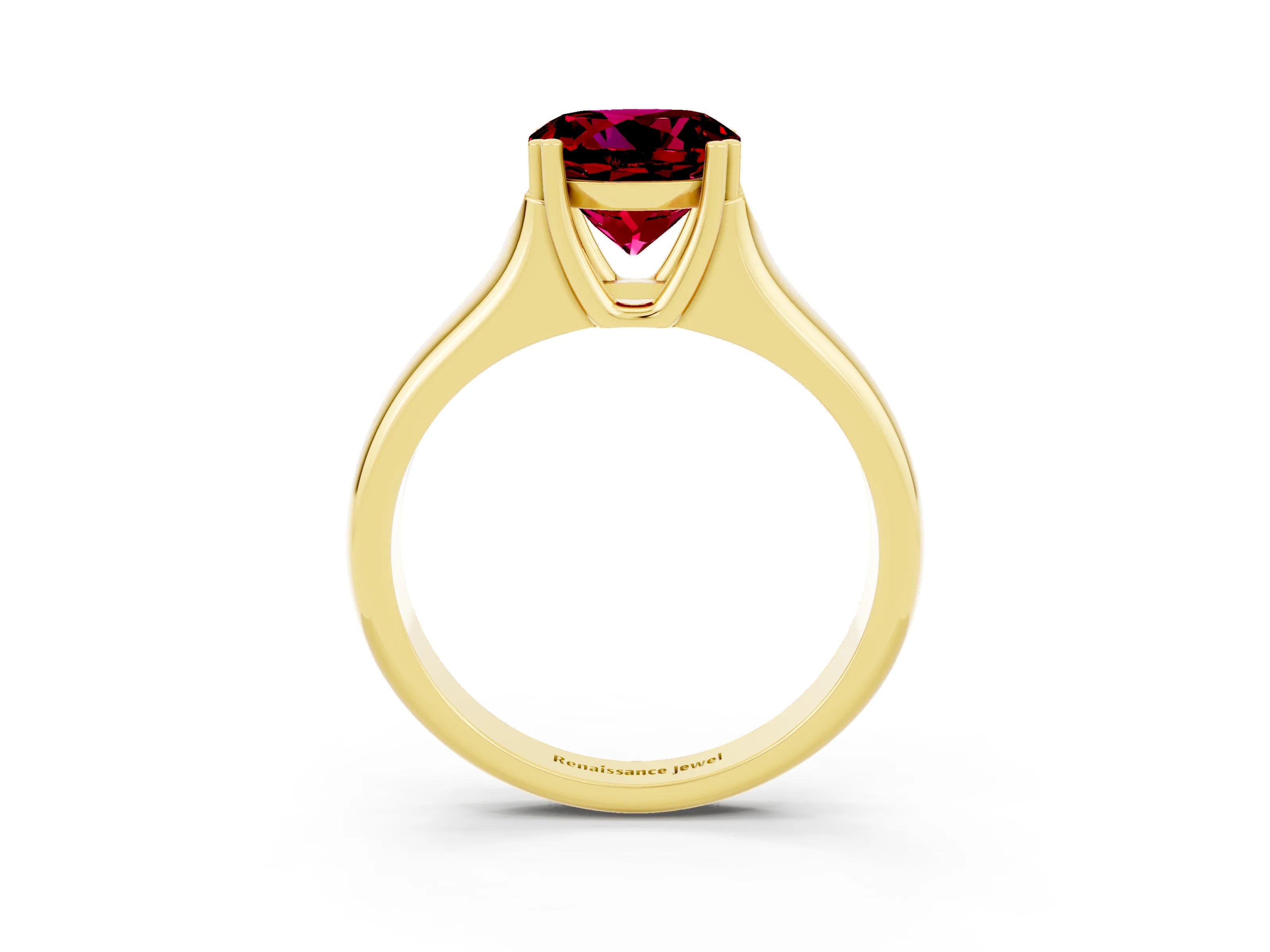 Yellow gold Round Cut Garnet Solitaire Ring with Wide Band and Prong Setting_3