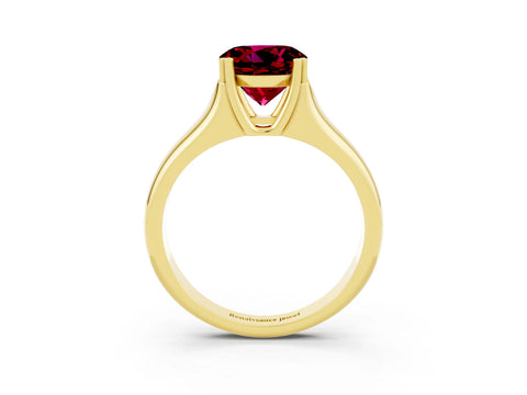 Yellow gold Round Cut Garnet Solitaire Ring with Wide Band and Prong Setting_3