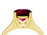 Yellow gold Round Cut Garnet Solitaire Ring with Wide Band and Prong Setting_4