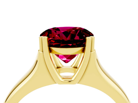 Yellow gold Round Cut Garnet Solitaire Ring with Wide Band and Prong Setting_4