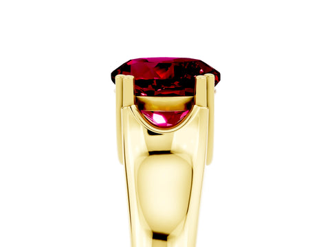 Yellow gold Round Cut Garnet Solitaire Ring with Wide Band and Prong Setting_5