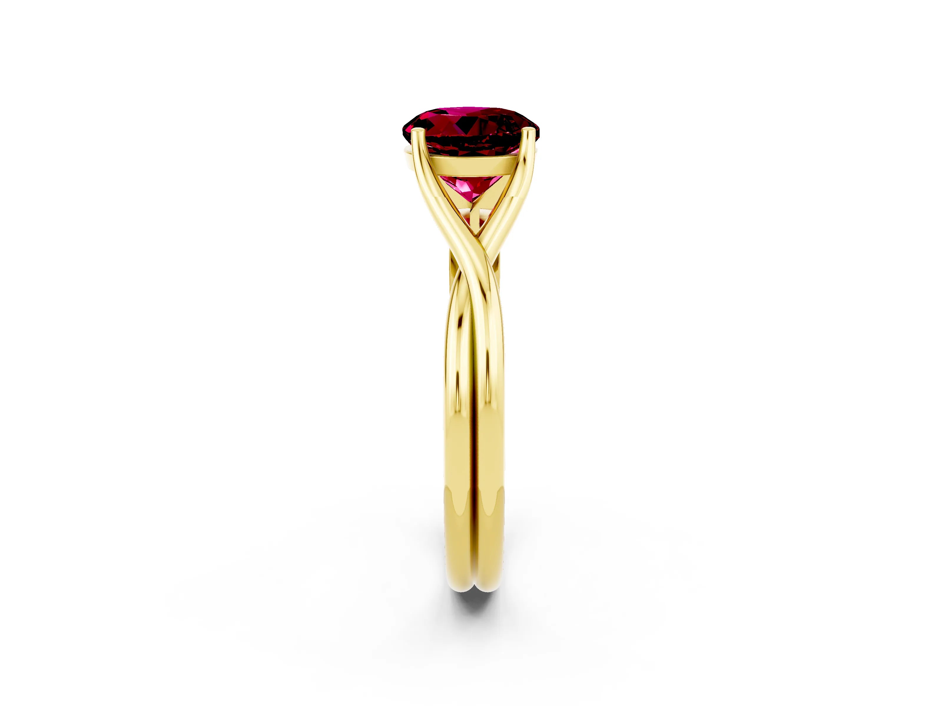 Yellow gold Round Cut Garnet Solitaire Twist Band Prong Setting Ring_38