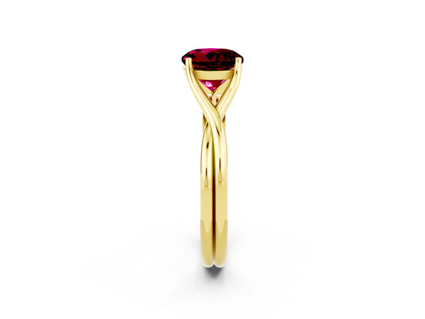 Yellow gold Round Cut Garnet Solitaire Twist Band Prong Setting Ring