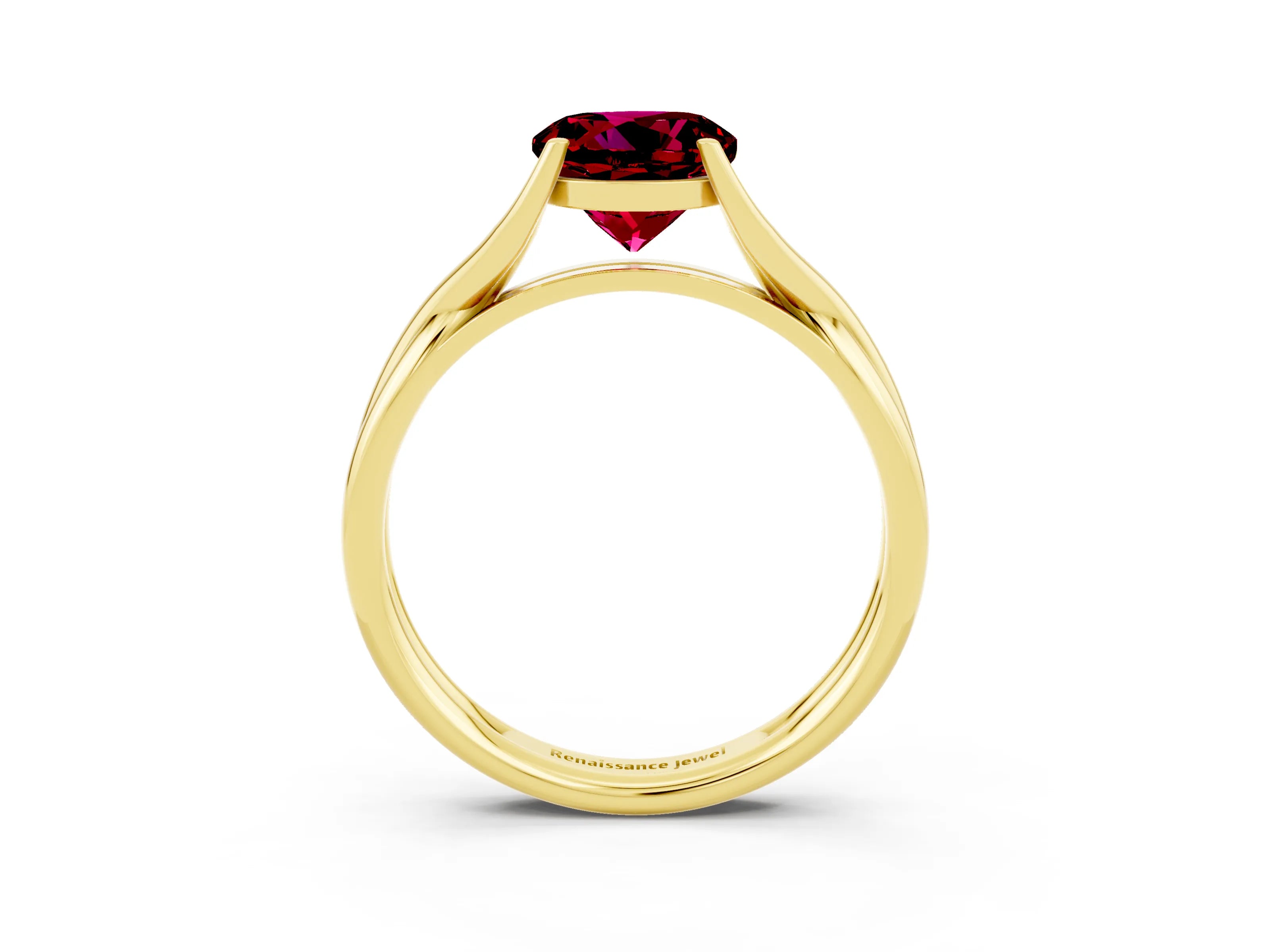 Yellow gold Round Cut Garnet Solitaire Twist Band Prong Setting Ring_39