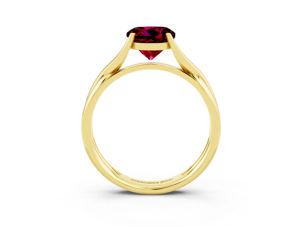 Yellow gold Round Cut Garnet Solitaire Twist Band Prong Setting Ring