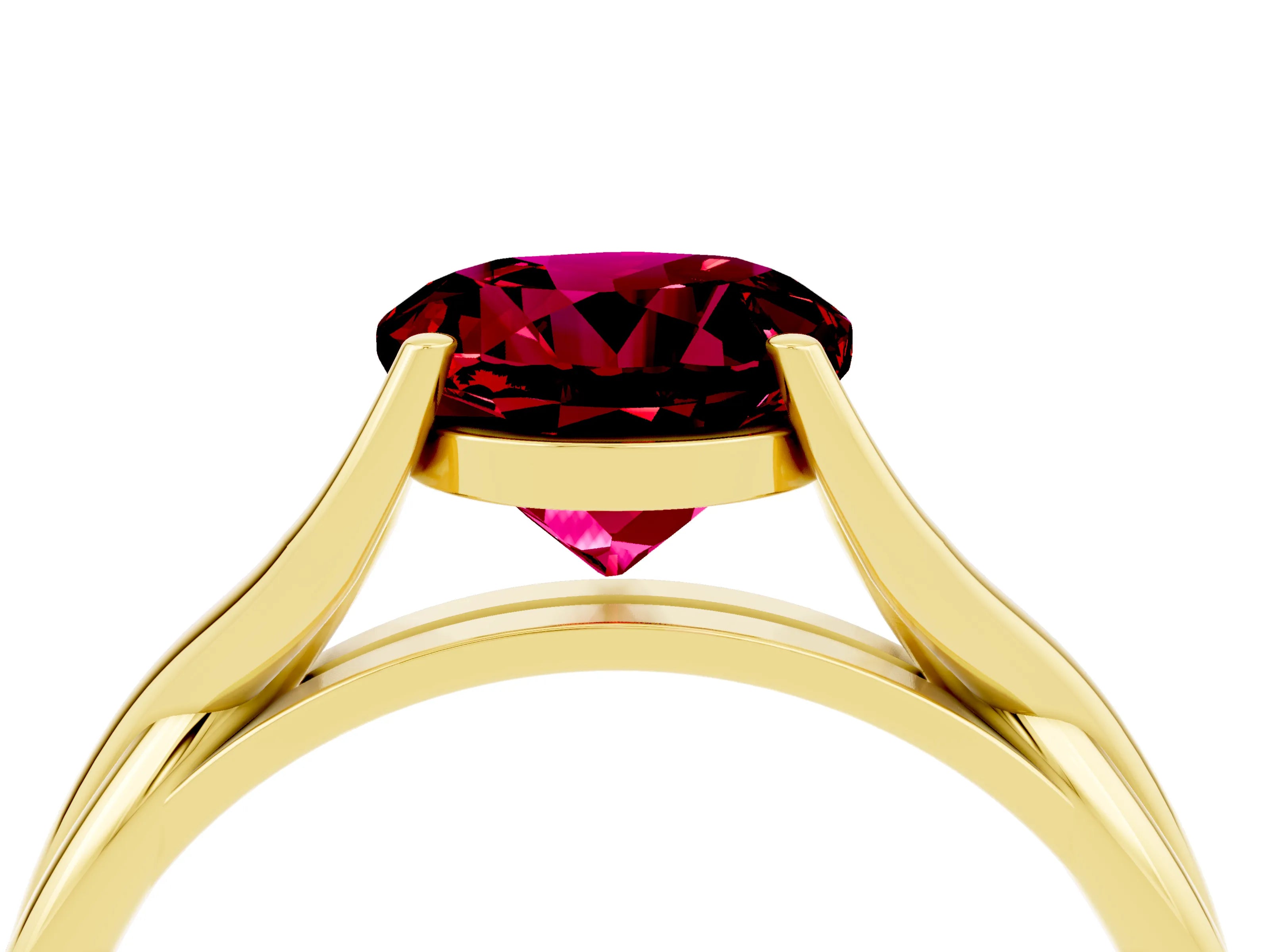 Yellow gold Round Cut Garnet Solitaire Twist Band Prong Setting Ring_40