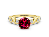 Yellow gold Round Cut Garnet Solitaire Twisted Band with Round  Accents and Prong Setting_12