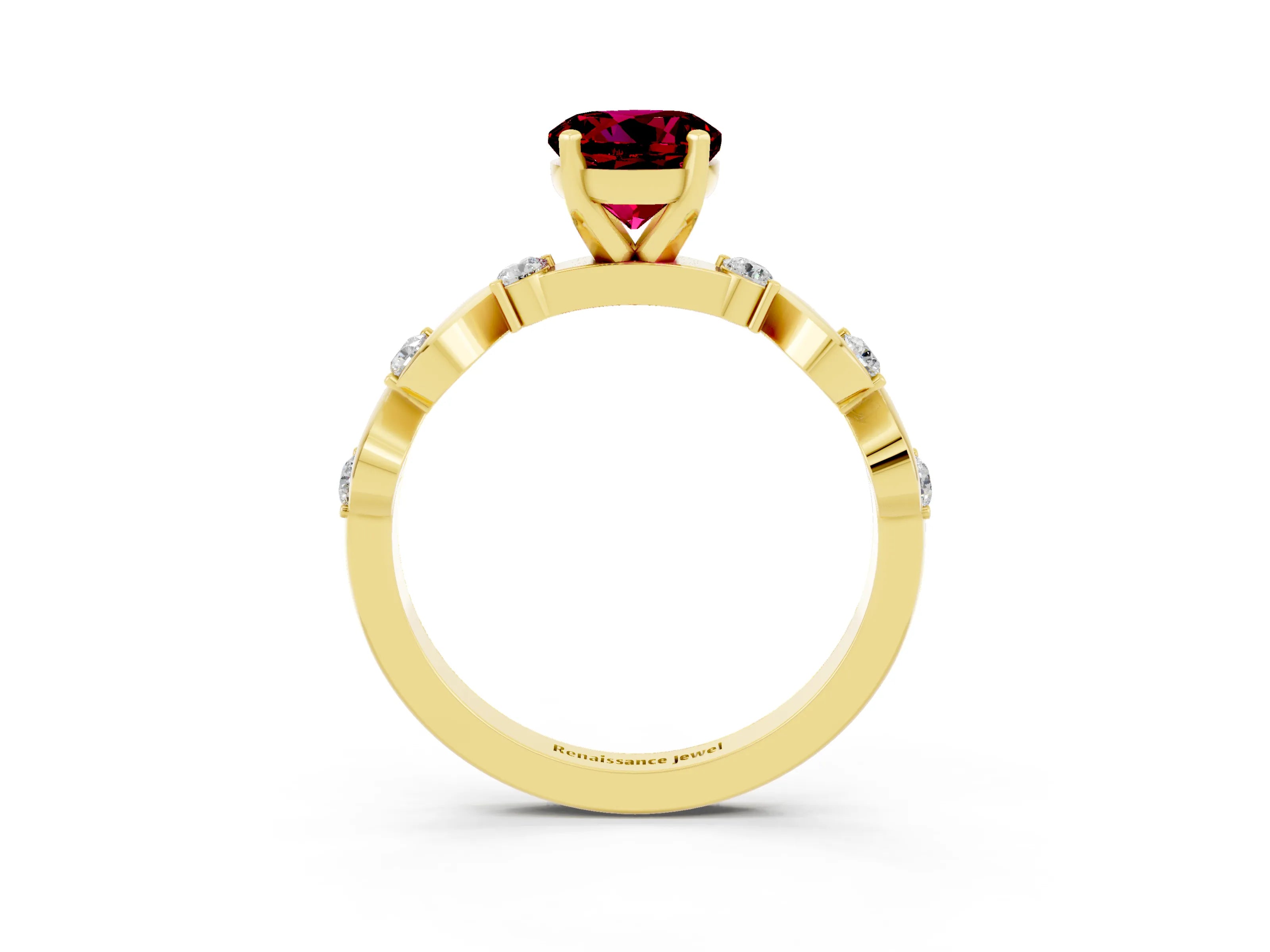 Yellow gold Round Cut Garnet Solitaire Twisted Band with Round  Accents and Prong Setting_15