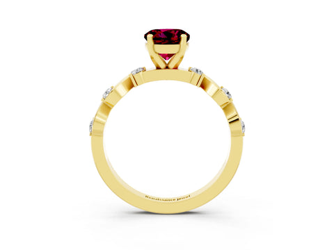 Yellow gold Round Cut Garnet Solitaire Twisted Band with Round  Accents and Prong Setting_15