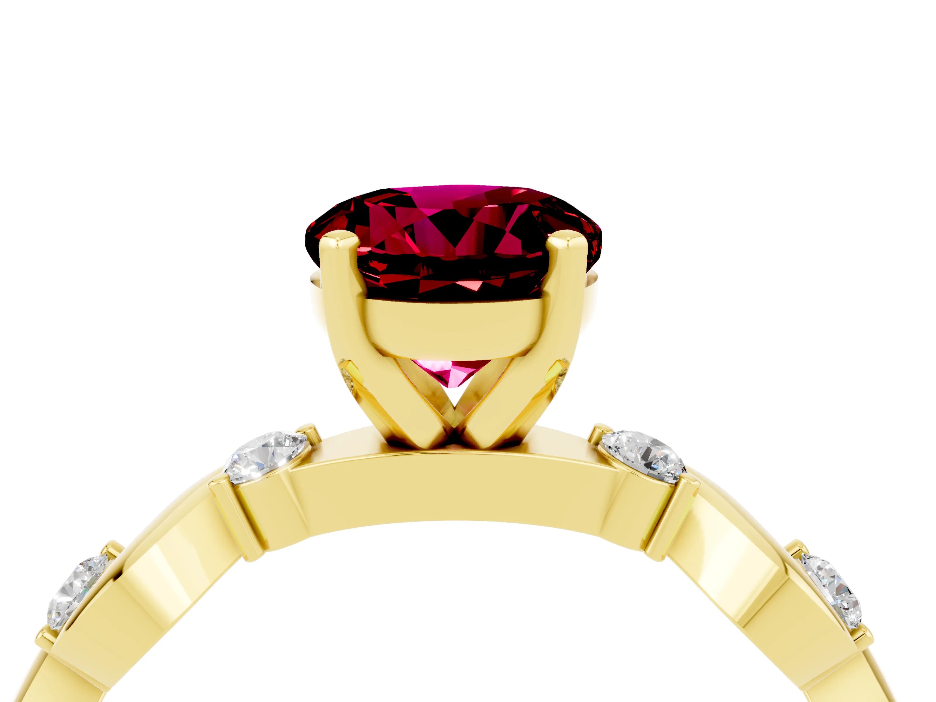 Yellow gold Round Cut Garnet Solitaire Twisted Band with Round  Accents and Prong Setting_16