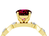 Yellow gold Round Cut Garnet Solitaire Twisted Band with Round  Accents and Prong Setting_16